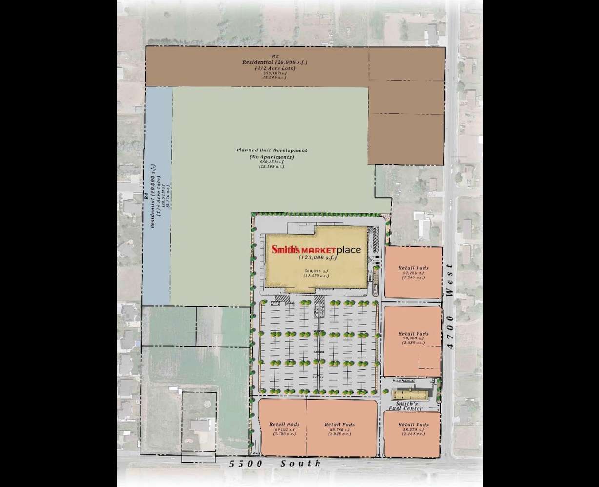 The planning document shows the site of a proposed Smith's Marketplace in Hooper. City leaders are debating the proposal.