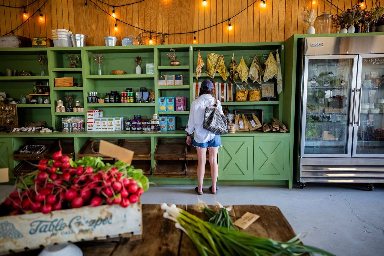 Laura Canning, from Park City, shops at Gracie's Farm farmstand in Wanship on Friday, June 20, 2025.