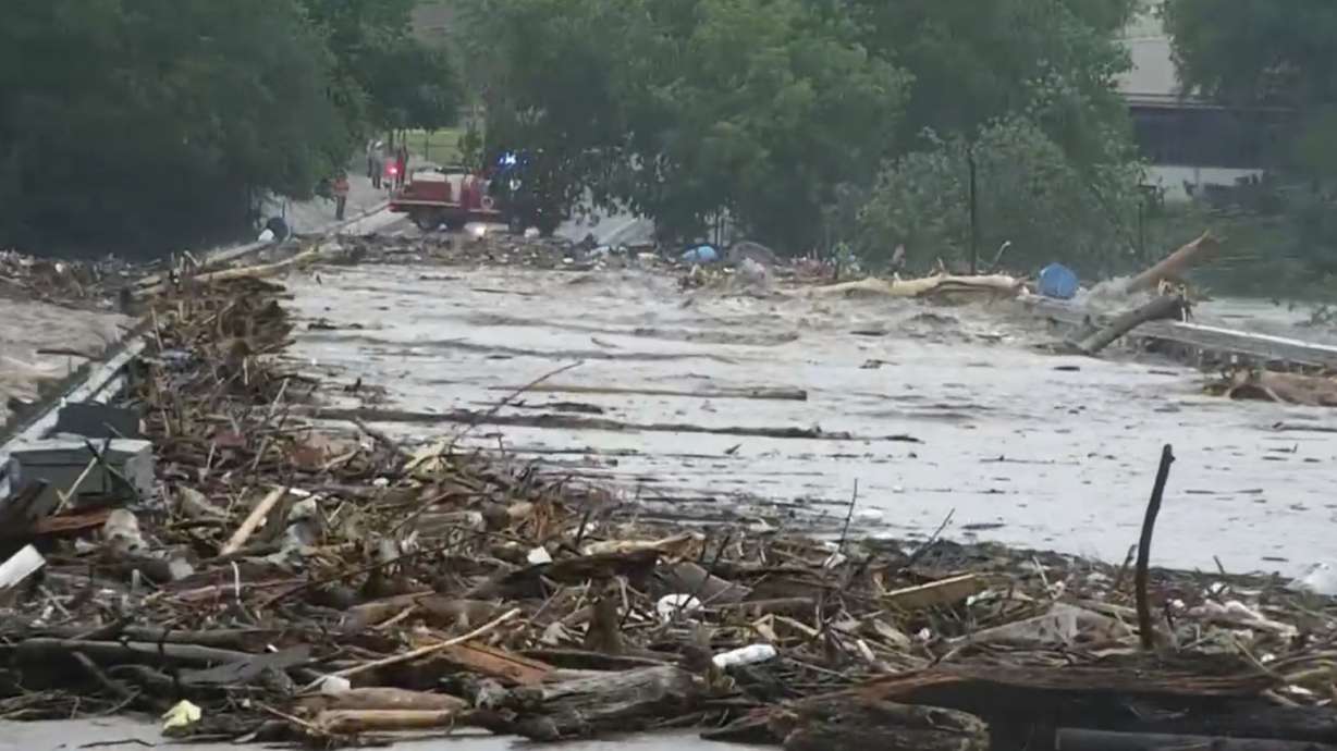 Water rises from severe flooding along the Guadalupe River in Kerr County, Texas, on Friday. Multiple deaths have been reported after heavy rain caused flash flooding.