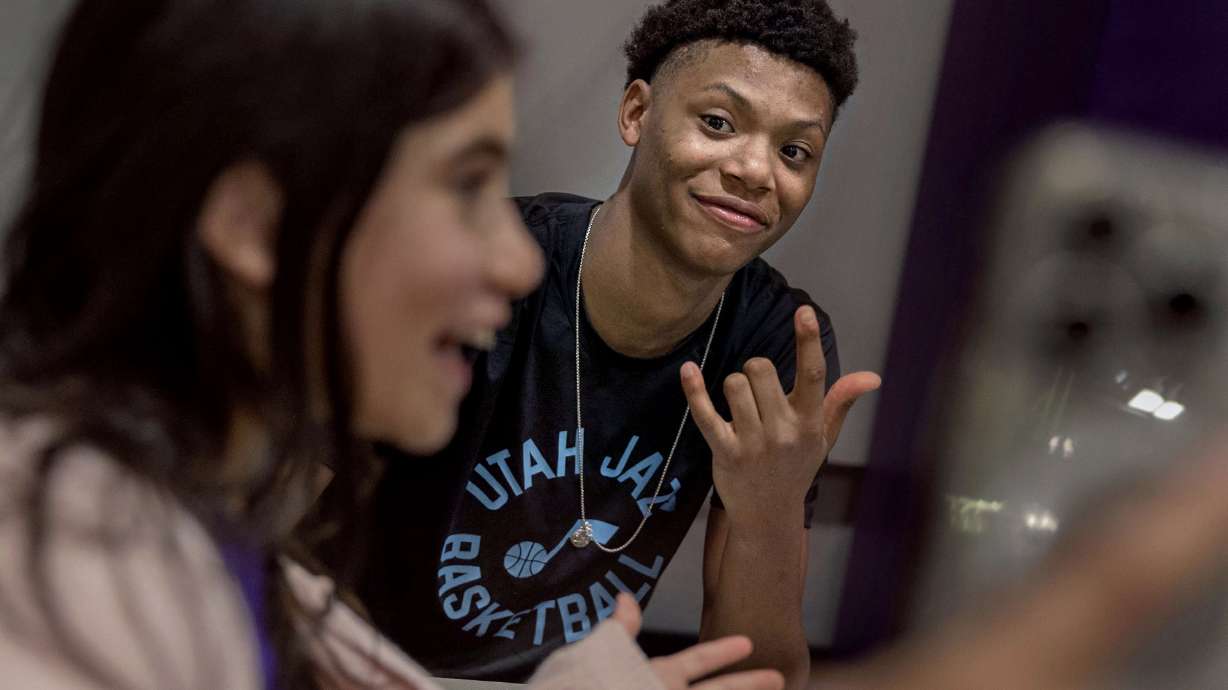 Utah Jazz rookie Ace Bailey poses for a photograph for Madelyn Hughes during a basketball clinic at the Boys and Girls Club of Greater Salt Lake in Murray on Tuesday, July 1, 2025.