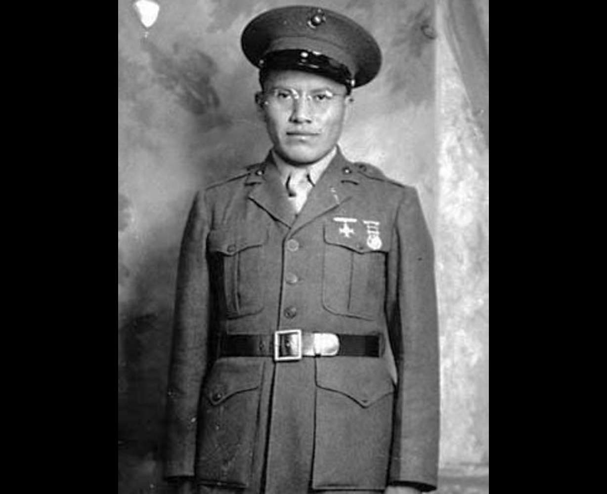 Picture of U.S. Marine Sgt. Allen Dale June circa 1945. June was one of the 29 original Navajo Code Talkers. He also resided in West Valley City for a number of years.