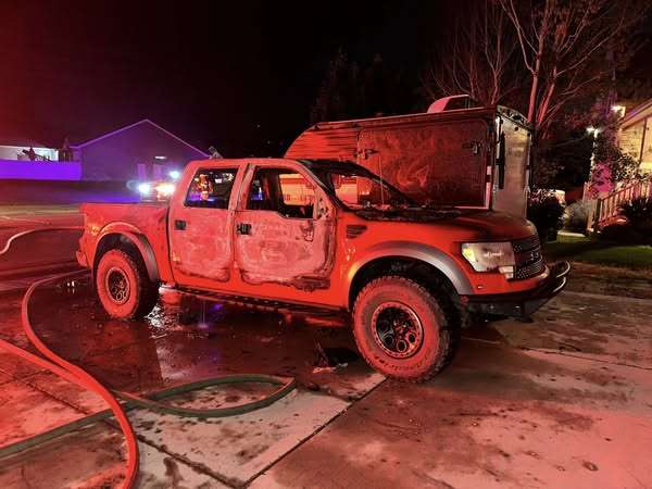 A truck caught on fire in South Weber after fireworks reignited in the trunk.
