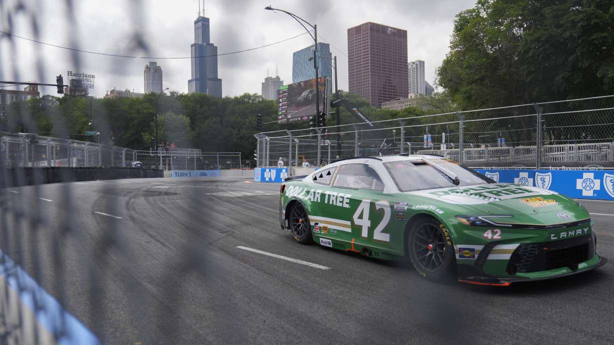 John Hunter Nemechek competes in a NASCAR Cup Series auto race at the Grant Park 165, Sunday, July 6, 2025, in Chicago.