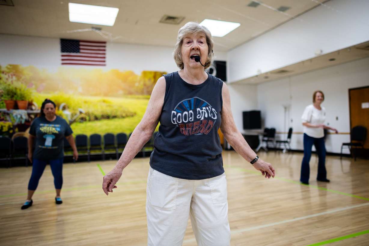 Bonnie Heath teaches a line dancing class at the Murray City Senior Recreation Center in Murray on July 1.