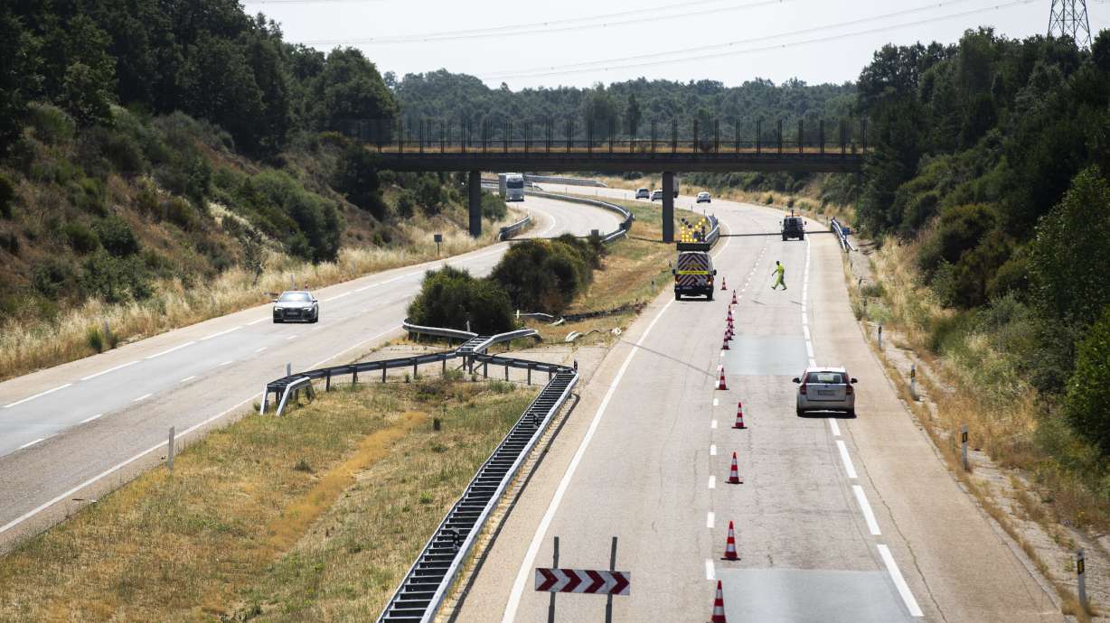 The site of the car accident in which Liverpool player Diogo Jota and his brother died in the north-western city of Zamora, Spain, Thursday, July 3, 2025.