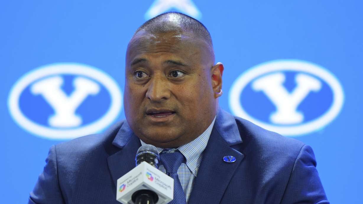 BYU head coach Kalani Sitake speaks during Big 12 NCAA college football media days in Frisco, Texas, Tuesday, July 8, 2025.