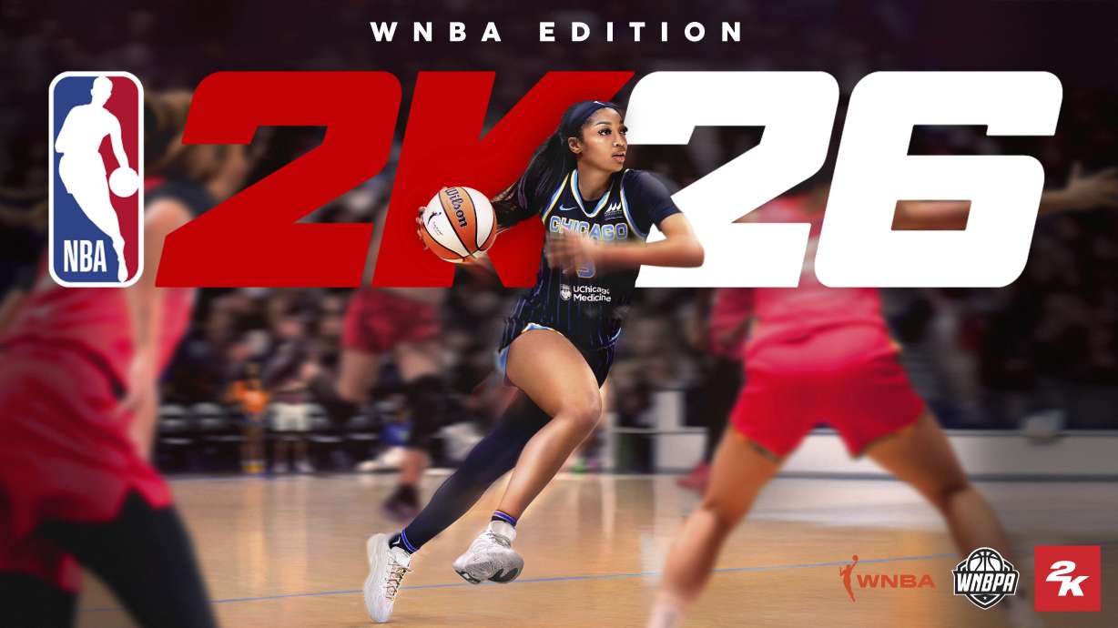 This image provided by 2K Games in July 2025 shows basketball player Angel Reese in a special edition cover for the video game NBA 2K26.