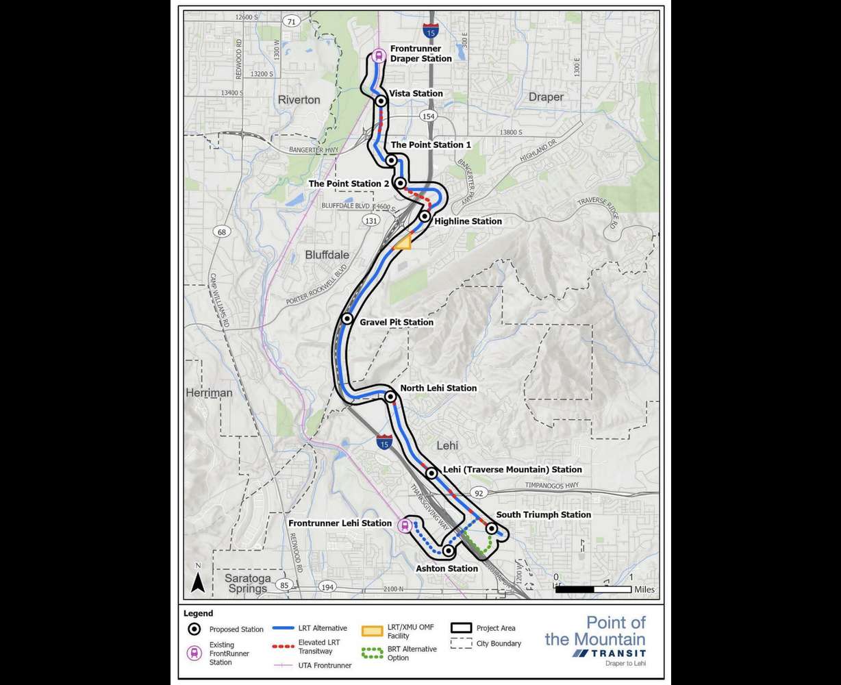 The locally preferred alternative for the Point of the Mountain transit plan is pictured. A proposed transit plan from the Utah Department of Transportation and the Utah Transit Authority prompted Lehi Mayor Mark Johnson to speak out across social media on Tuesday.