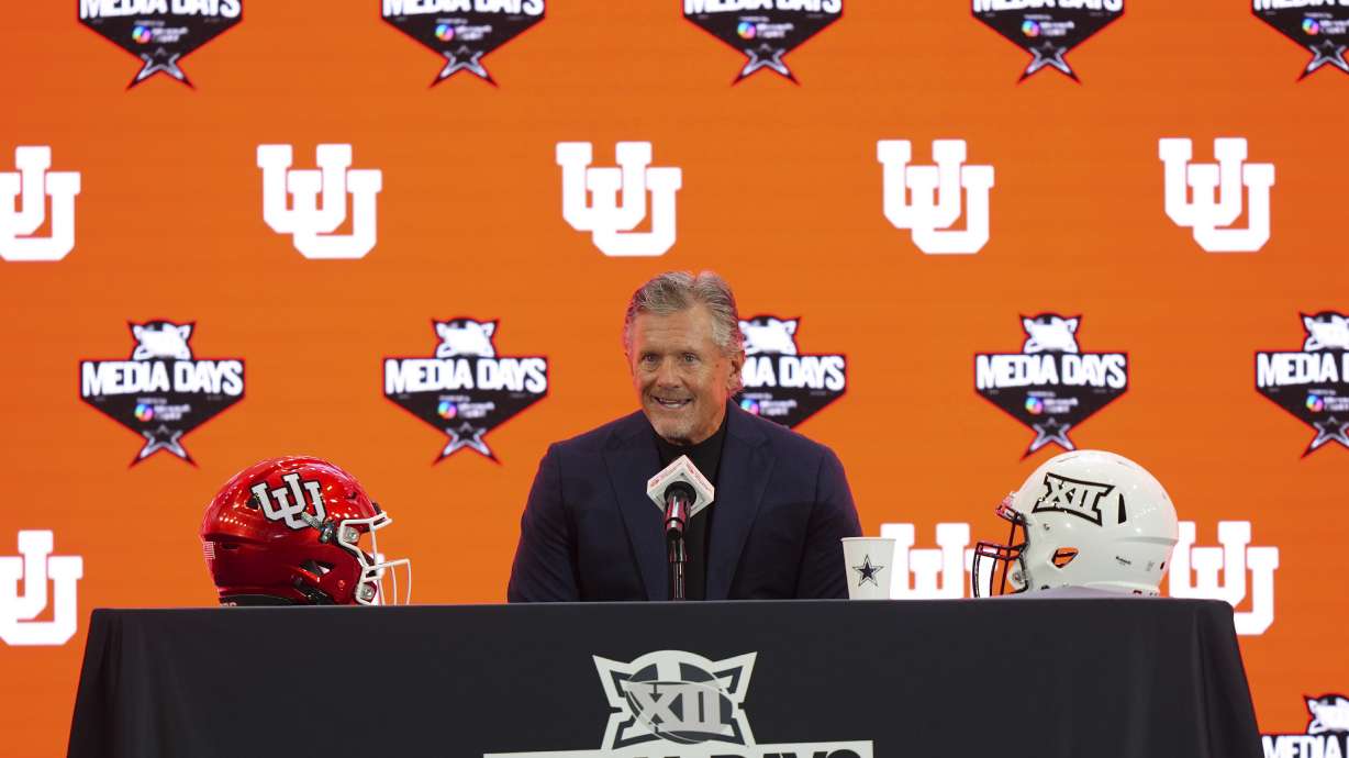 Utah head coach Kyle Whittingham speaks during the Big 12 NCAA college football media day in Frisco, Texas, Wednesday, July 9, 2025.