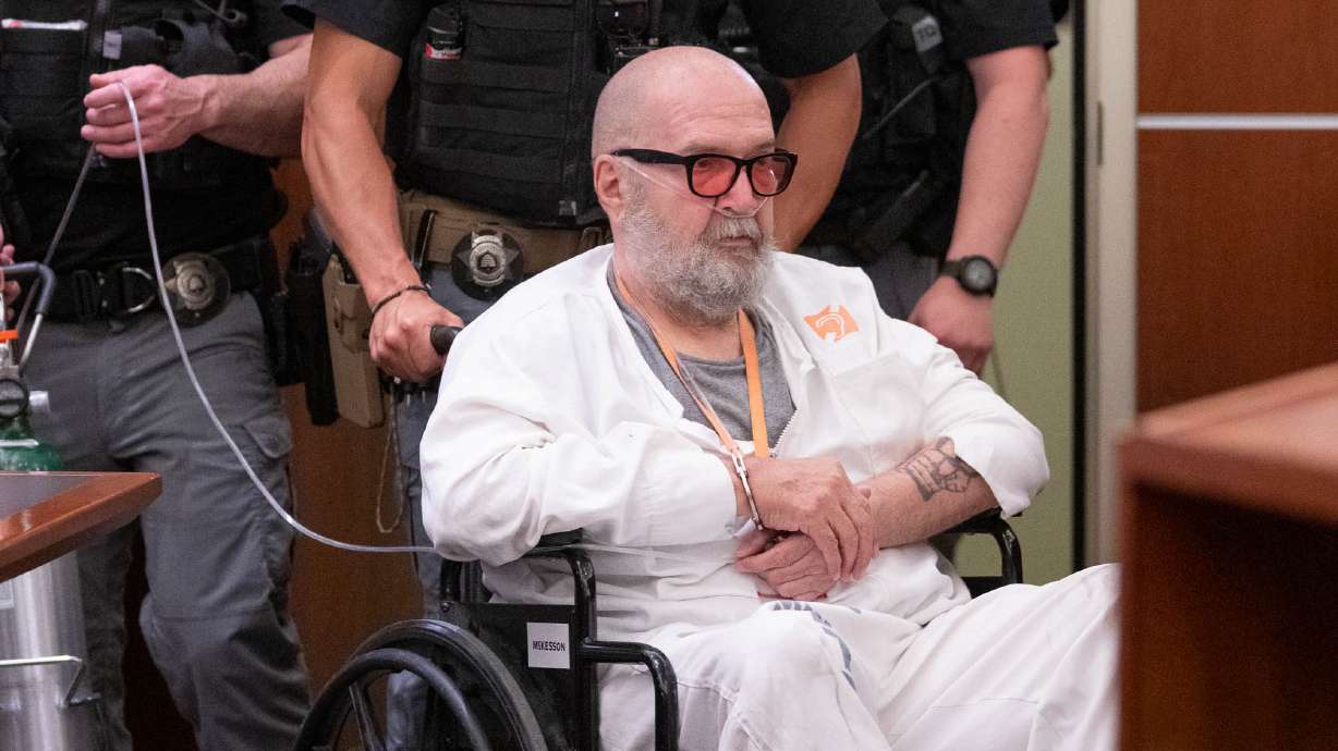 Death row inmate Ralph Menzies appears in 3rd District Court on July 9. Prosecutors have filed their response to his request for his sentence to be changed to life without parole due to declining mental health.