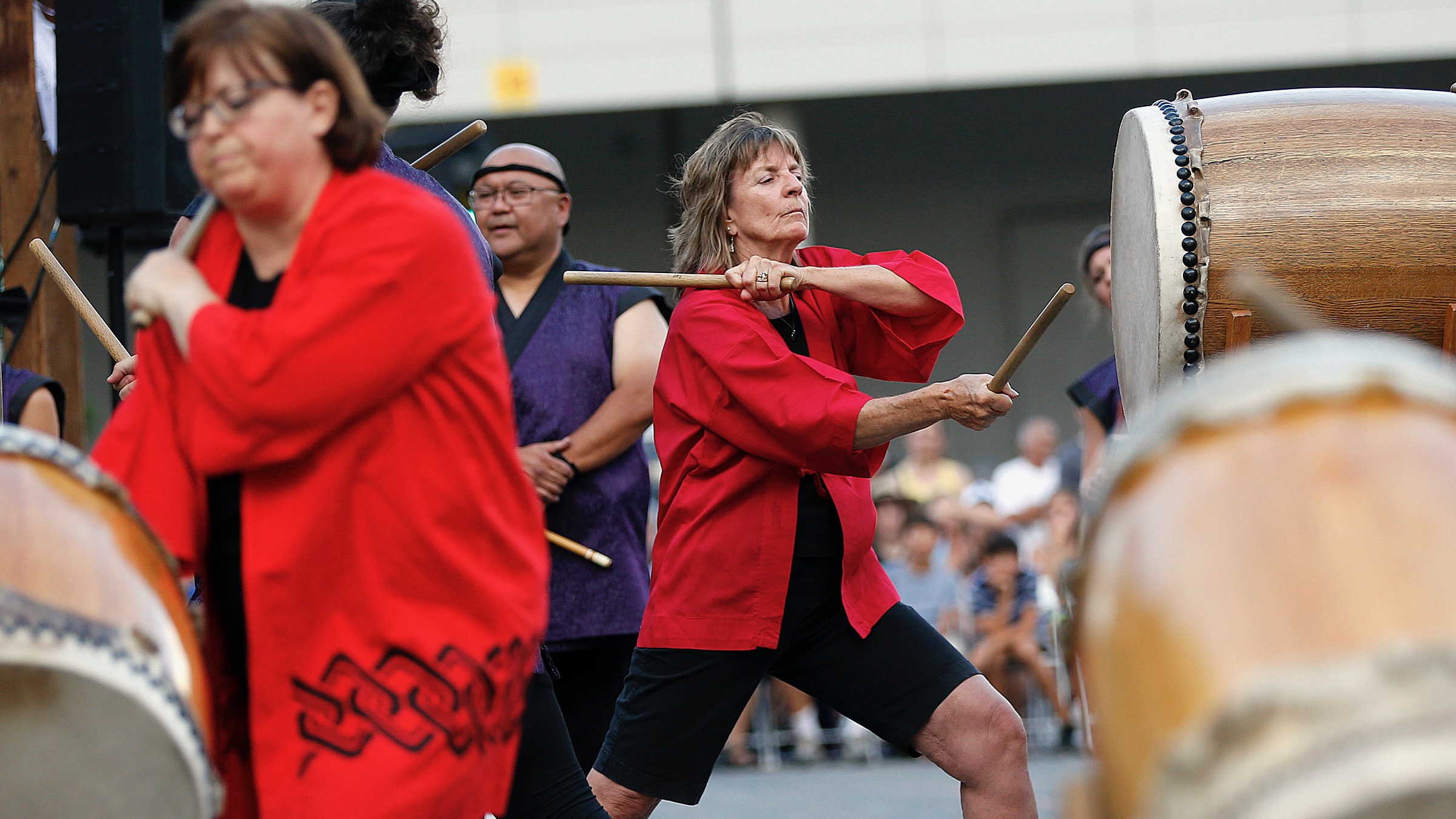 The Obon Festival returns to Salt Lake City on Saturday. Lee Oikle, of the Salt Lake Buddhist Taiko group, performs with members of her group and the Ogden Buddhist Taiko group during the Obon Festival in Salt Lake City on July 8, 2017.