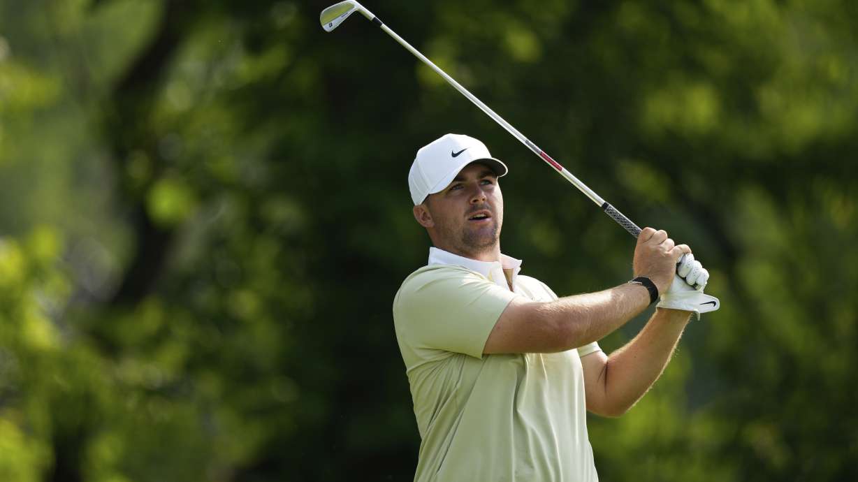 Chris Gotterup tees off on the 13th hole during the first round of the U.S. Open golf tournament at Oakmont Country Club Thursday, June 12, 2025, in Oakmont, Pa.