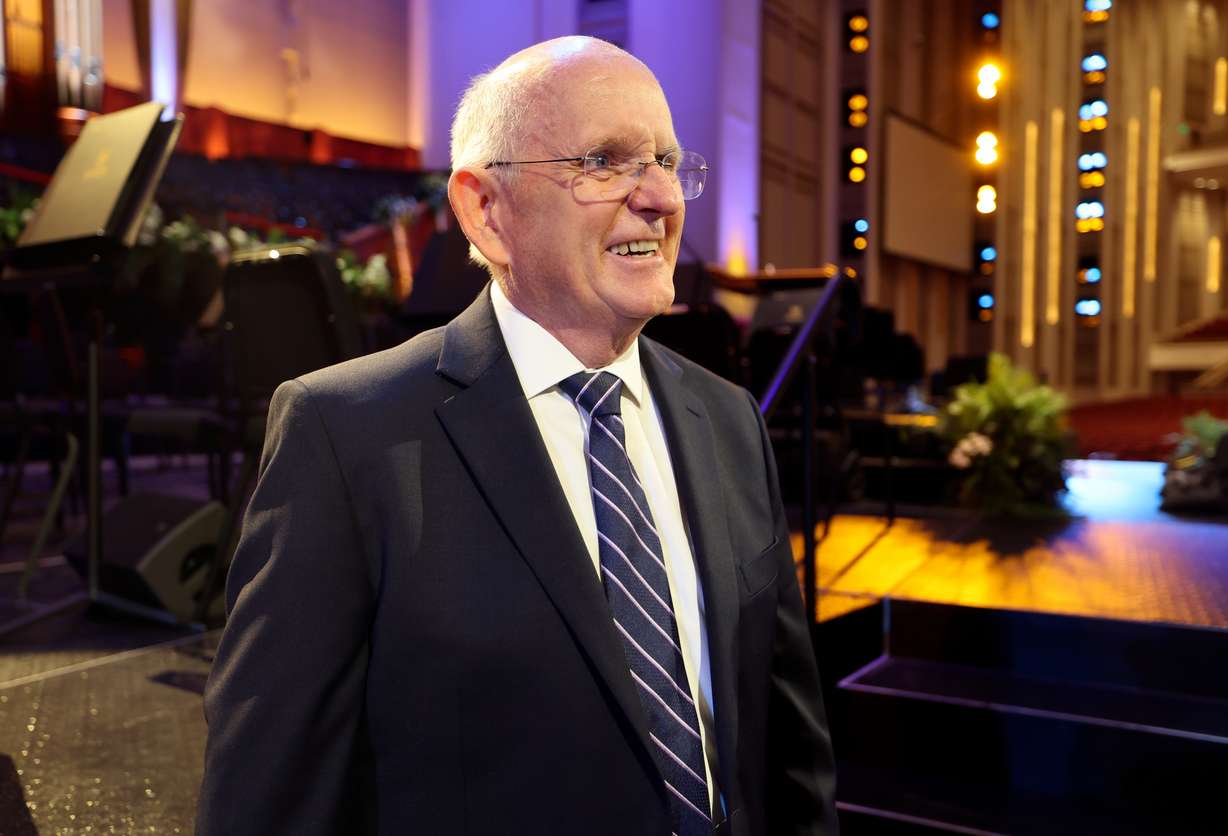 Mack Wilberg, music director of the Tabernacle Choir at Temple Square, smiles after an interview during a press conference on Friday about an upcoming milestone as "Music & the Spoken Word" prepares to air its 5,000th episode at the Conference Center in Salt Lake City.