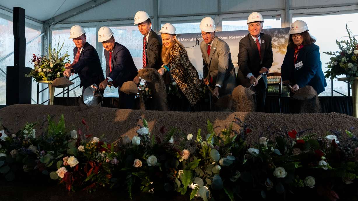 Some of those involved in the plans for the Utah Mental Health Translational Research building take part in the groundbreaking ceremony in Salt Lake City on Oct. 2, 2023.
