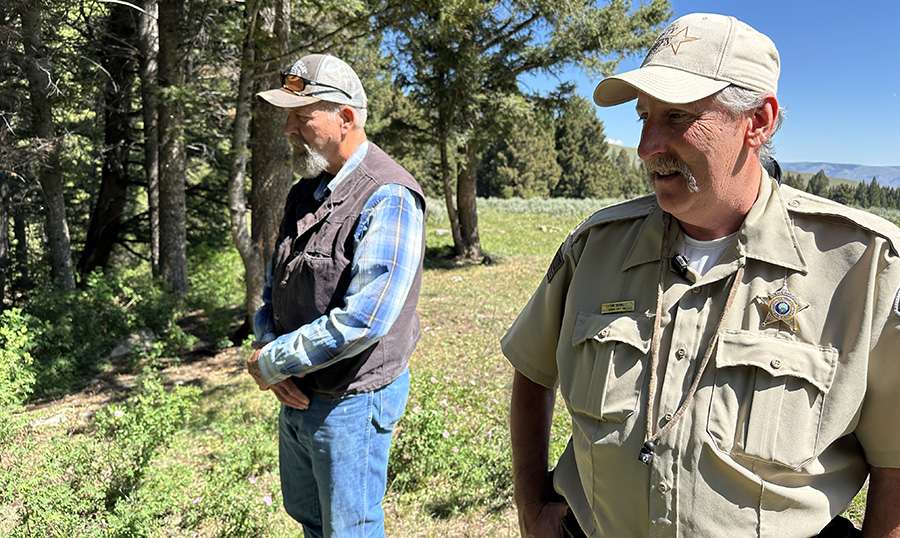 Former Lemhi County Sheriff Steve Penner and current Sheriff John Bennett at Timber Creek Campground on Thursday. They recalled memories of searching the campground during the investigations.