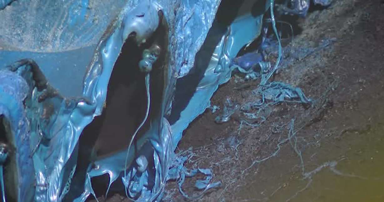 A melted slide is seen at Quail Orchard Park in Provo Friday after a fire on Thursday.