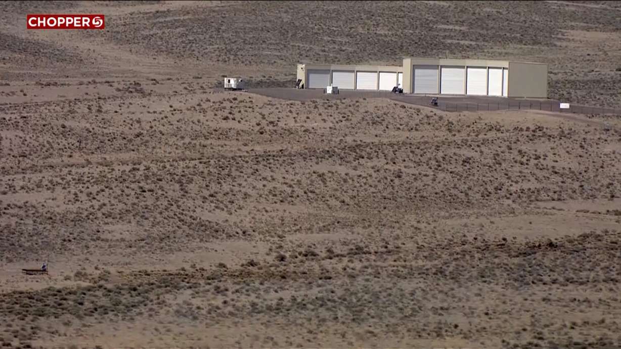 One of 60 buildings that contain arrays of telescopes is seen near Delta.