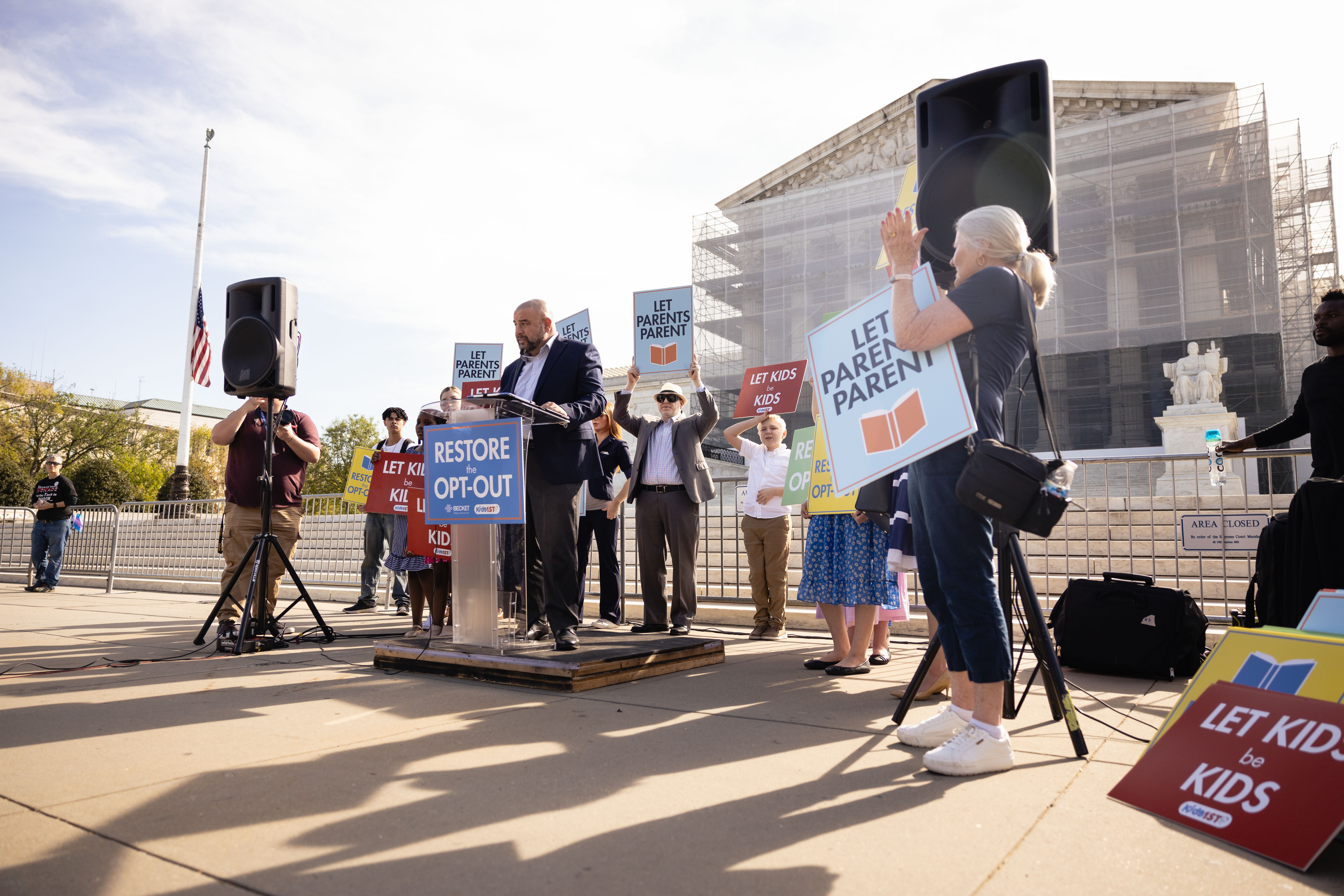 Wael Elkoshairi, an advocate for children to opt-out from LGBTQ-themed books, spoke in front of the Supreme Court in April of 2025.