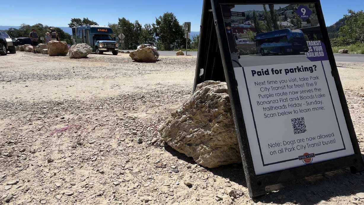 Park City Transit's No. 9 Purple Route bus is parked at the Bloods Lake Trailhead on Sunday. The city's new "Trail Service" route debuted on Friday, as the city looks for solutions to parking challenges at Bonanza Flat and Bloods Lake trailheads.