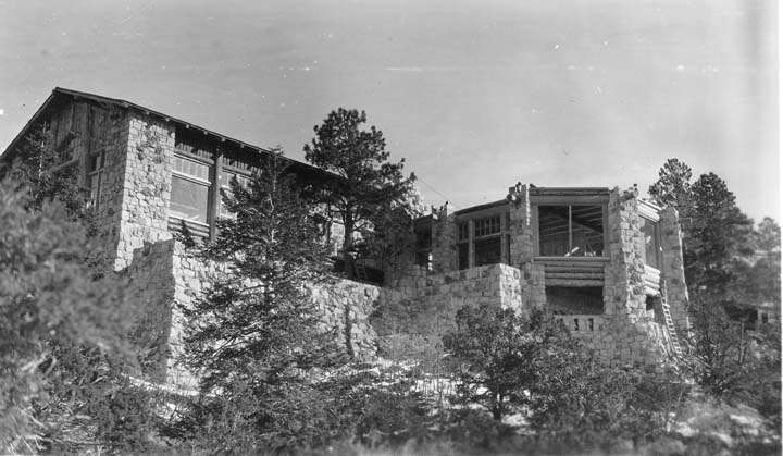 The original Grand Canyon Lodge under construction on Jan. 21, 1928. The lodge opened later that year.
