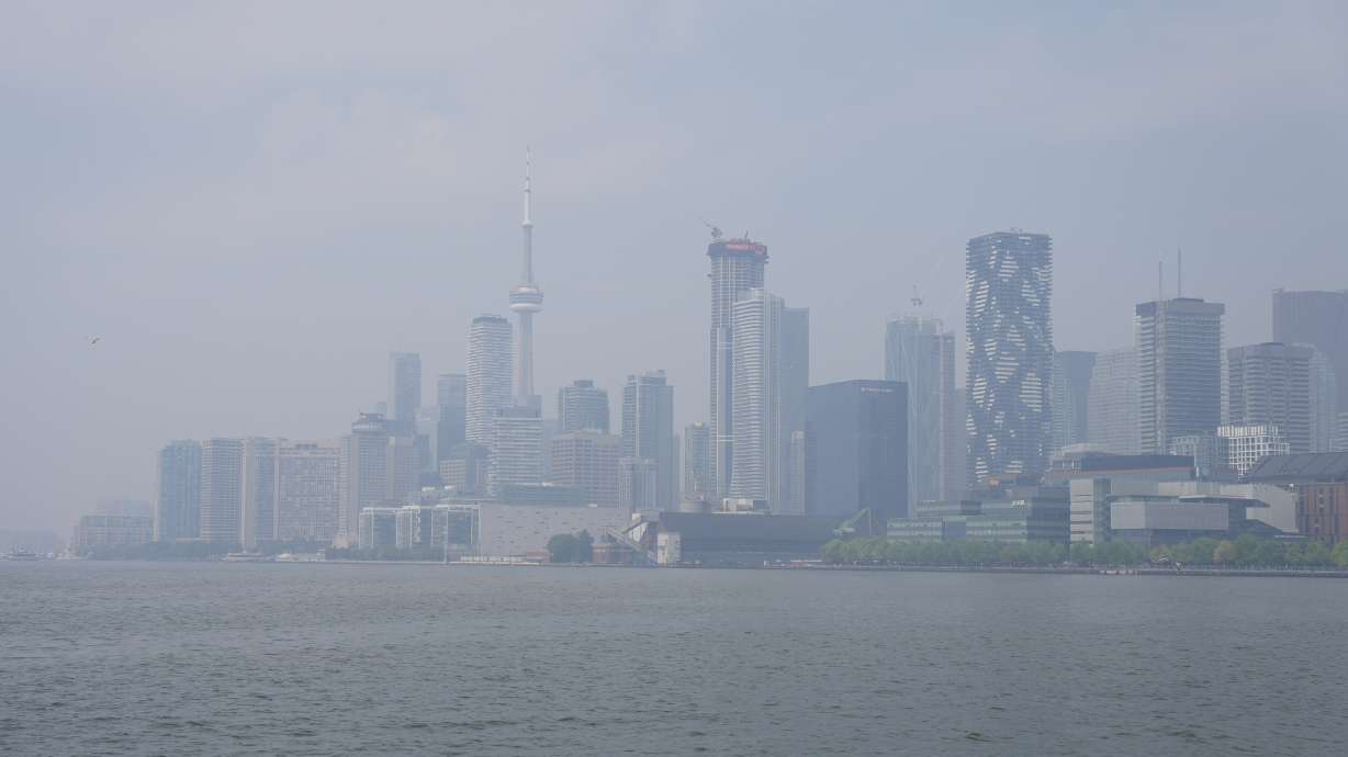 A city view of Toronto on Monday July 14, 2025. The Air Quality Health Index rating for Toronto was over 10, or "very high risk," from wildfire smoke on Monday morning.