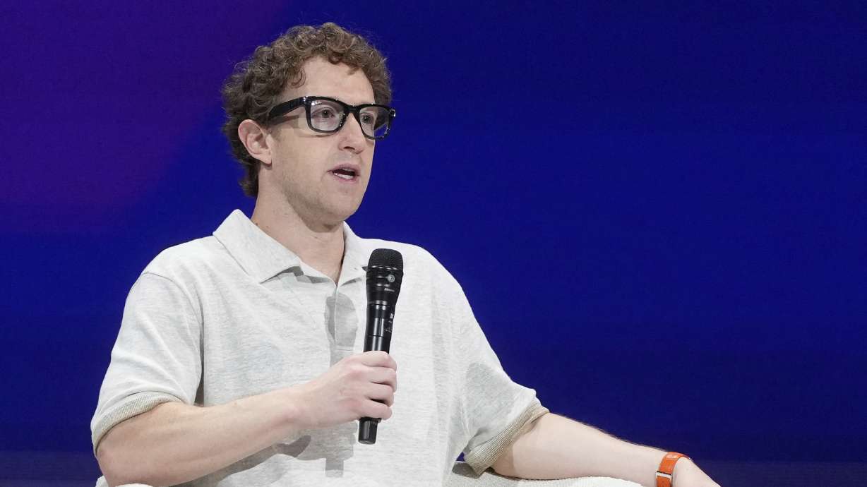 Meta Founder and CEO Mark Zuckerberg speaks at LlamaCon 2025, an AI developer conference, in Menlo Park, Calif., April 29.