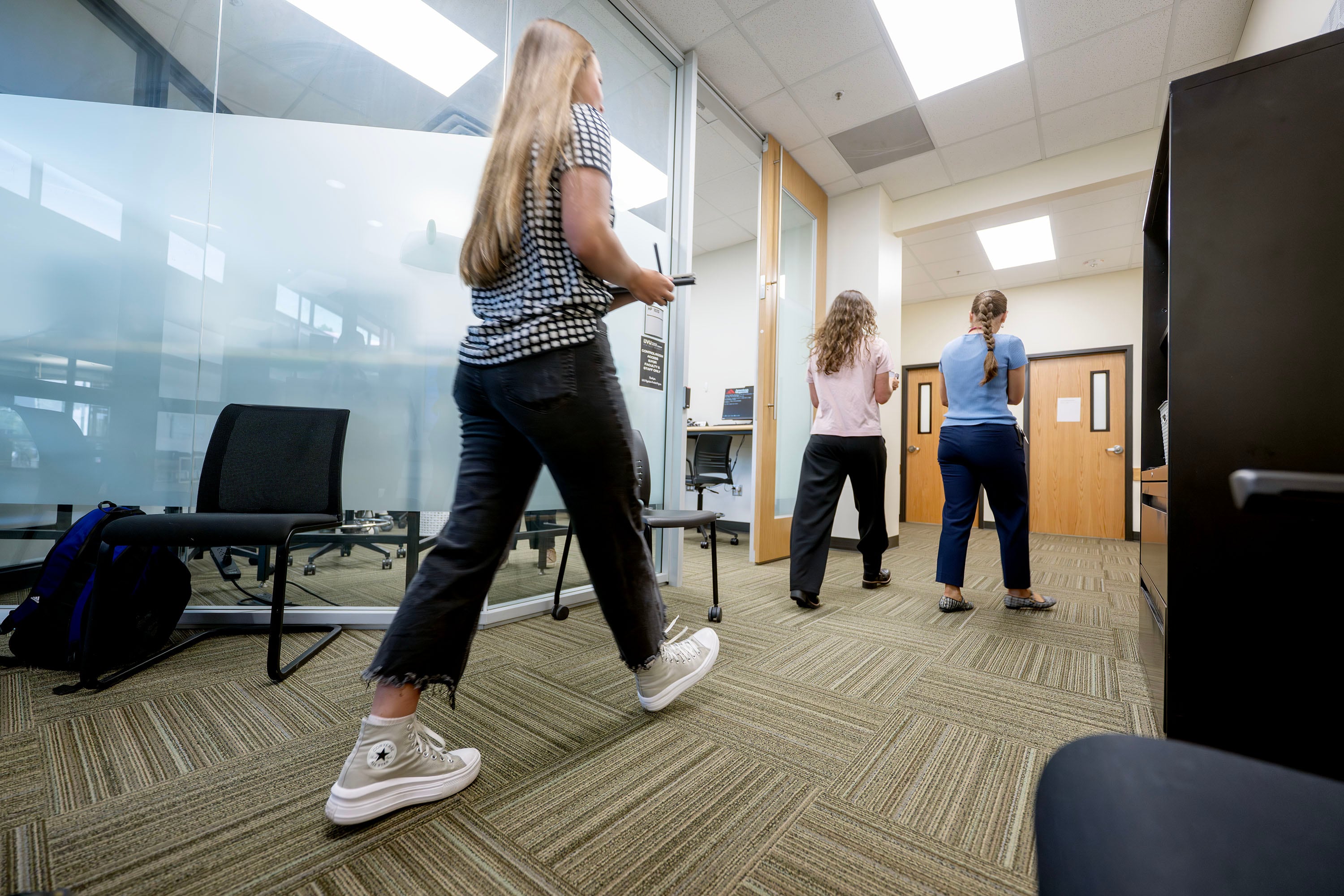 UVU students walk into the examination rooms in mock medical examinations on Tuesday. Students who work at the future Bingham Family Clinic will earn hours toward their licensing.