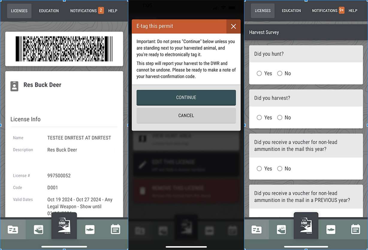 Screenshots of the new electronic tag system within the Utah Hunting and Fishing App. The new e-tag system could be implemented for hunts this fall.