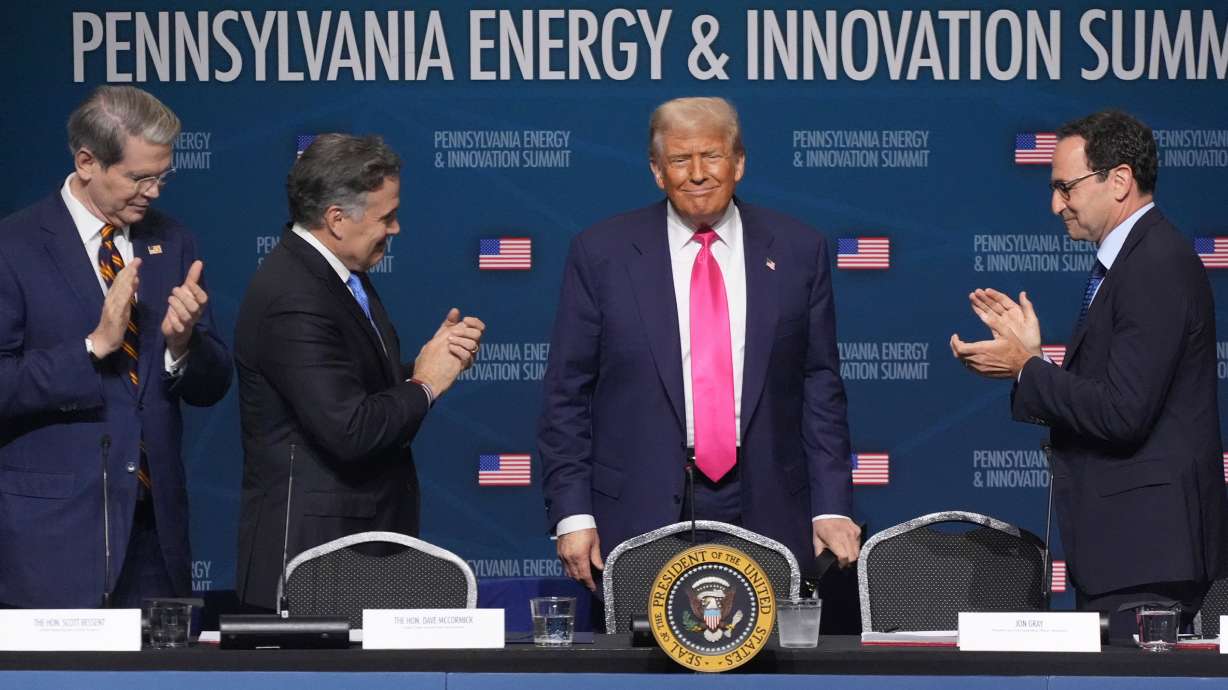 President Donald Trump at the Inaugural Pennsylvania Energy and Innovation Event at Carnegie Mellon University, Tuesday in Pittsburgh. Trump's Cabinet secretaries shared their vision for investing in energy and artificial intelligence.