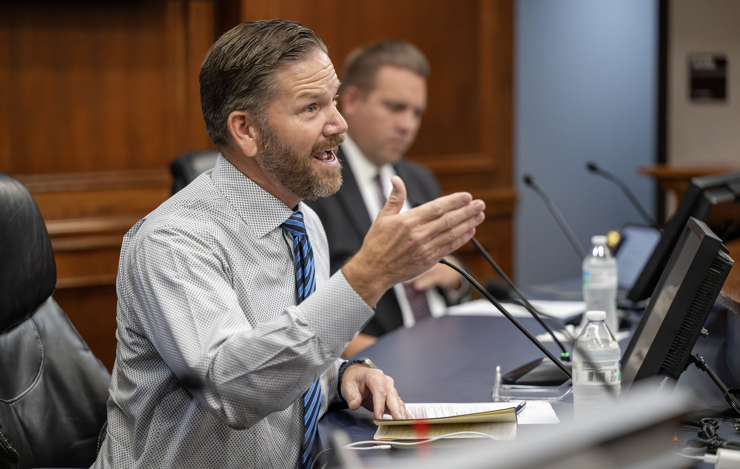 Commissioner Brandon Gordon makes a comment as he and the other Utah County commissioners hear comments during a meeting in Provo on July 16, 2025.