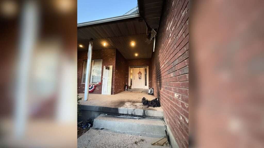 Sanpete County Attorney Kevin Daniels' porch is pictured after a fire police suspect was caused by arson overnight Tuesday into Wednesday.