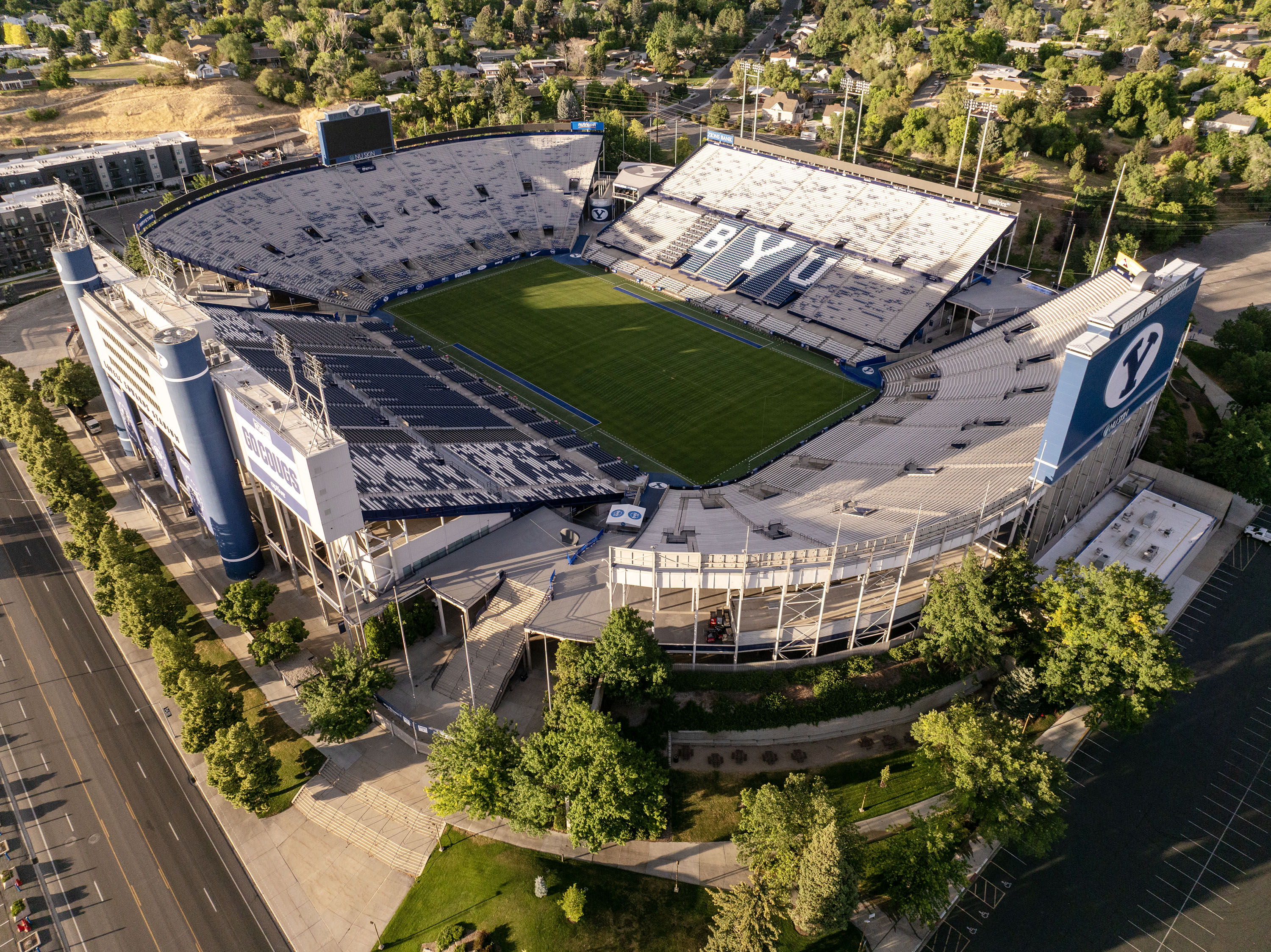 BYU’s LaVell Edwards Stadium in Provo on July 9. BYU's president and athletic officials go deep about both the financial state of BYU sports and the dawn of a new era.