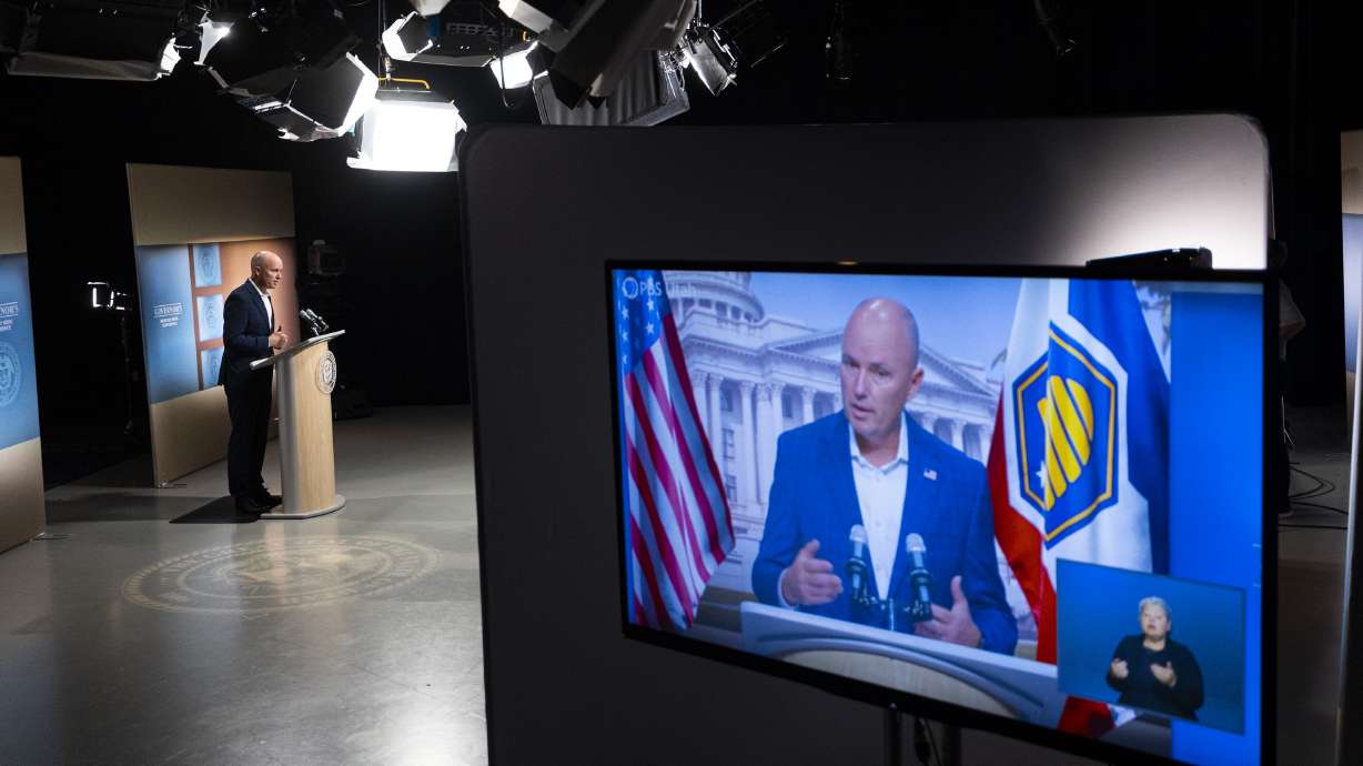Gov. Spencer Cox responds to questions during the PBS Utah Governor’s Monthly News Conference at the Eccles Broadcast Center in Salt Lake City on Thursday.