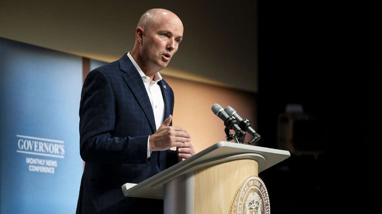 Gov. Spencer Cox responds to a reporter’s question during the PBS Utah Governor’s Monthly News Conference held at the Eccles Broadcast Center in Salt Lake City on Thursday.