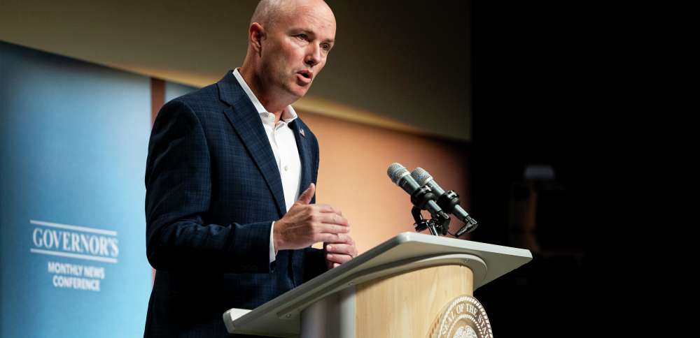 Gov. Spencer Cox responds to a reporter’s question during the PBS Utah Governor’s Monthly News Conference held at the Eccles Broadcast Center in Salt Lake City on Thursday.