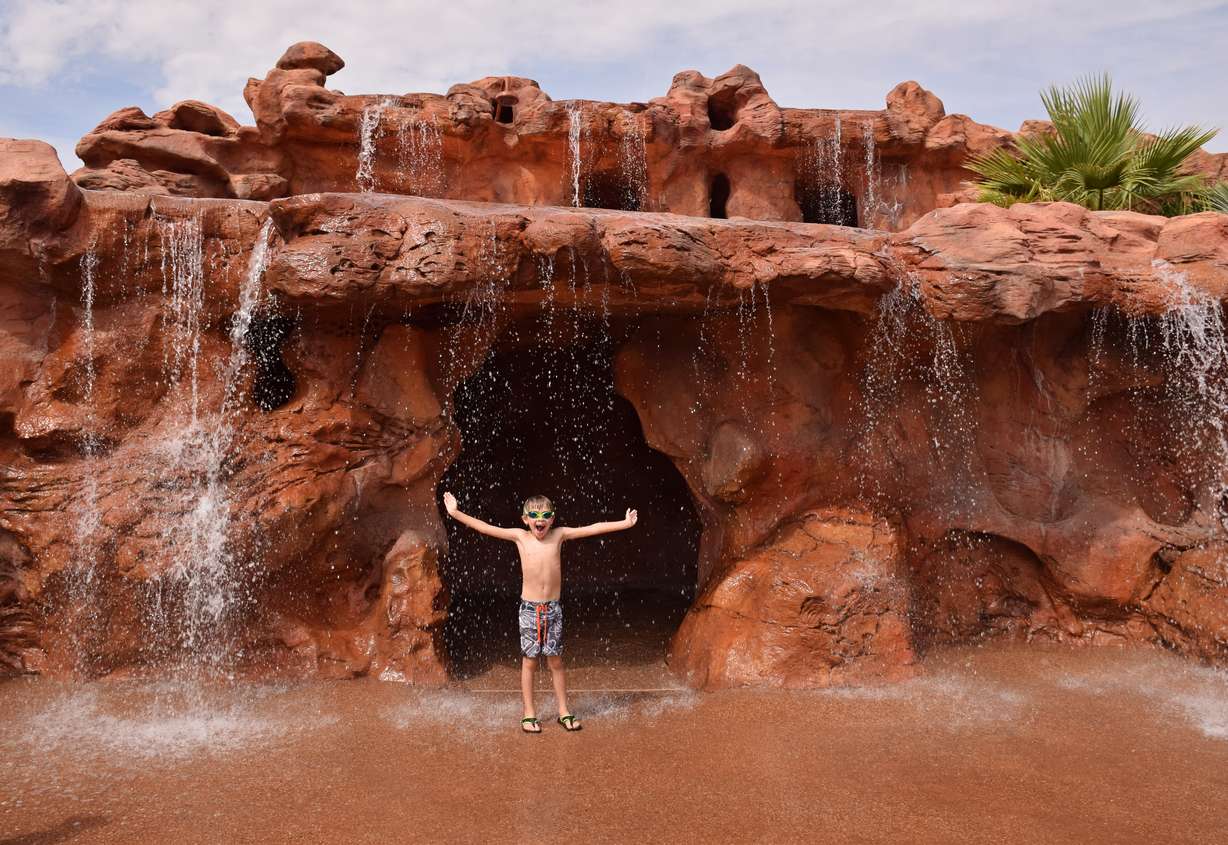 A waterfall feature at the Thunder Junction Park in St. George, July 10, 2017.