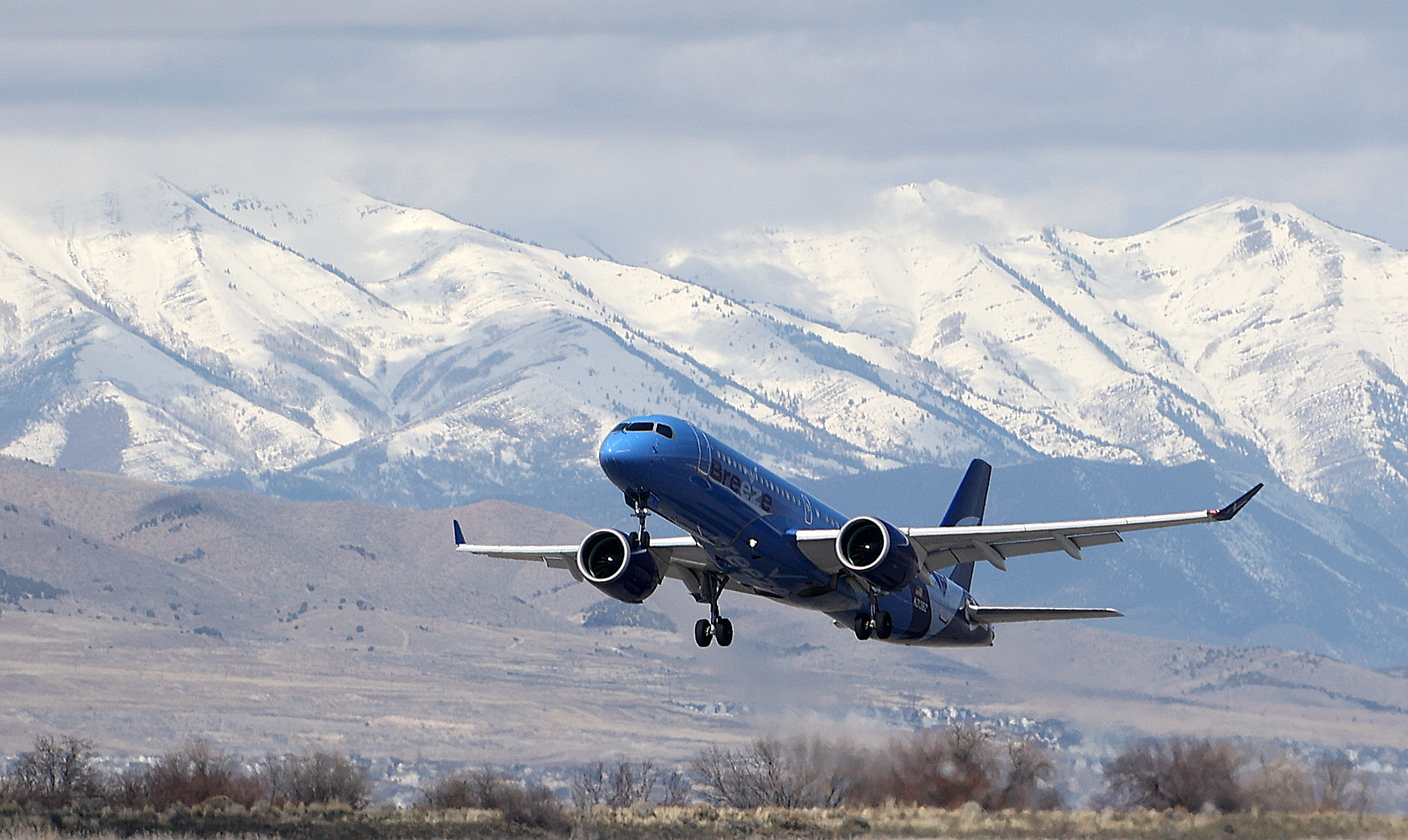A Breeze Airways flight takes off at the Provo Airport in Provo on March 12. The airline announced six new routes connecting Provo to airports in four different Western states.