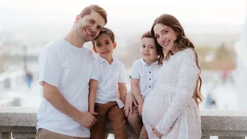 Daniel Braga Figueiredo is pictured alongside his expecting wife and two other children in this undated photo. He died Saturday while rescuing a loved one at Silver Lake Reservoir.