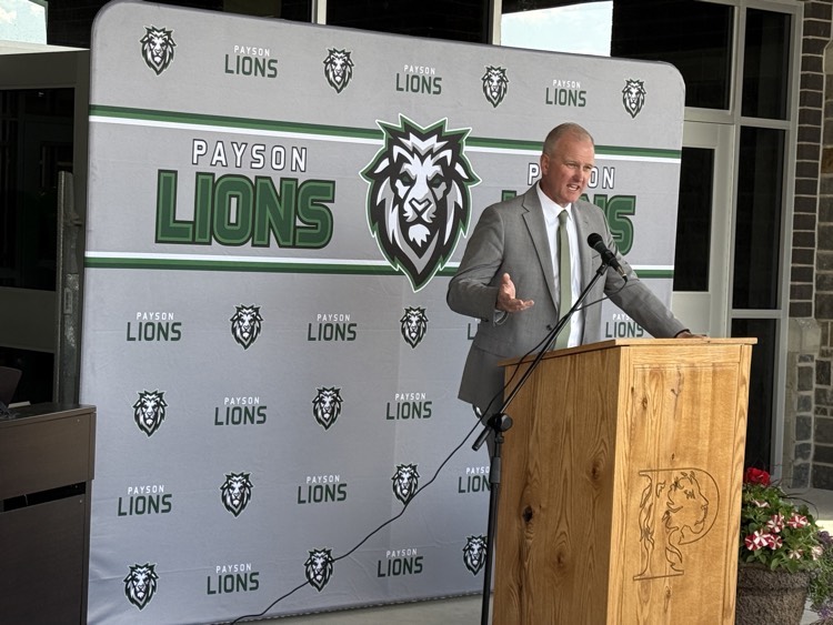 Payson High School Principal Jesse Sorenson speaks at the dedication of the newly constructed Payson High School.
