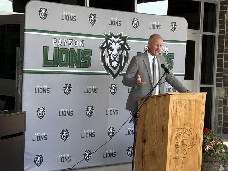 Payson High School Principal Jesse Sorenson speaks at the dedication of the newly constructed Payson High School.
