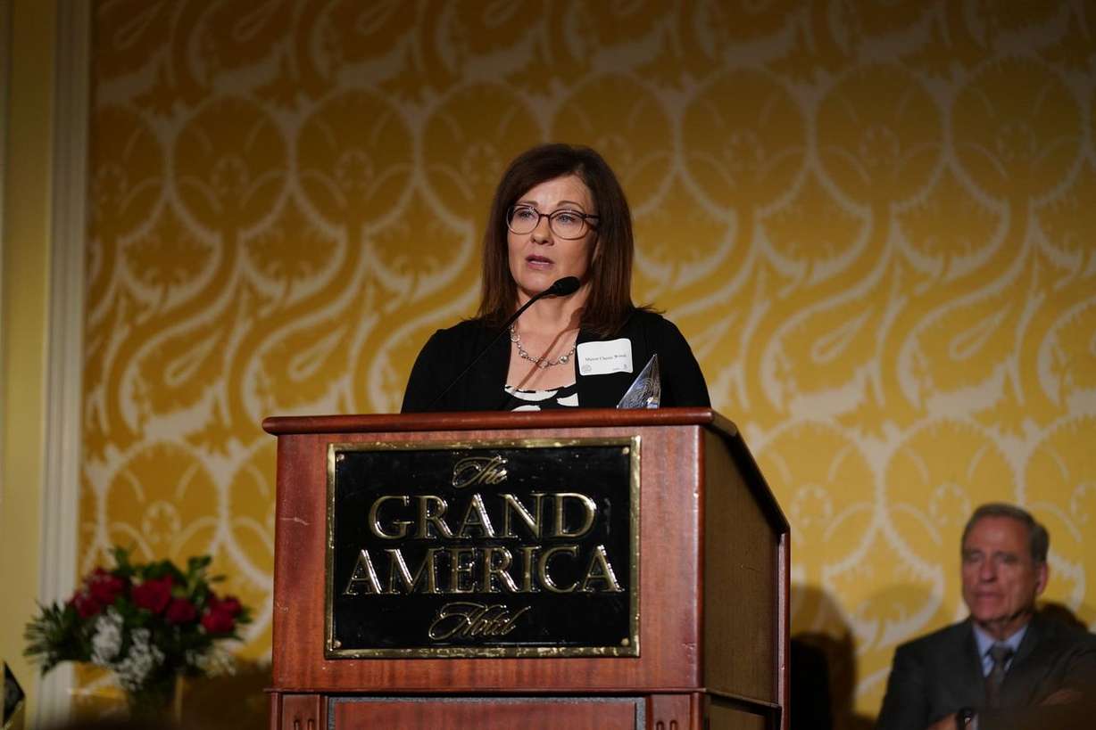 Mayor Cherie Wood, winner of the Education award, reflects on the strides United Way has made in Utah communities. She received her award on Thursday night at the Grand America Hotel.