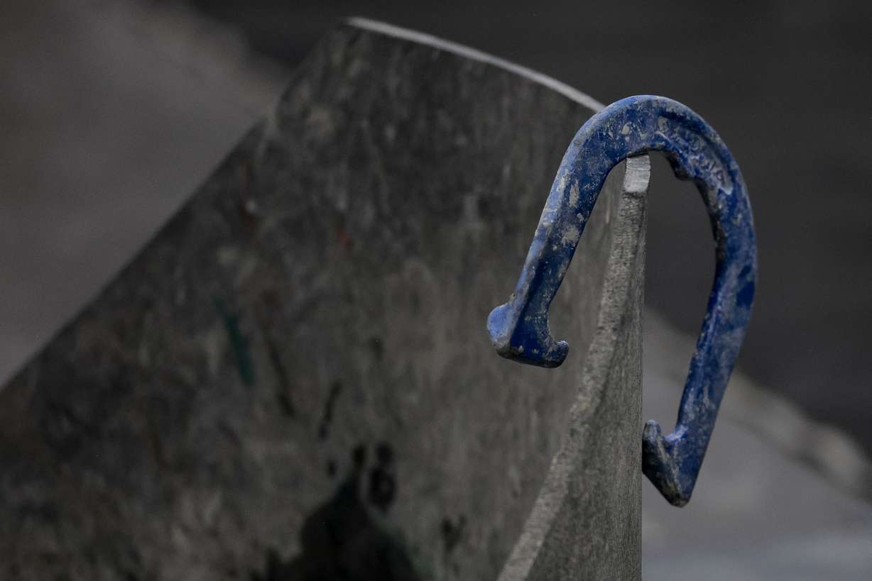 A horseshoe rests on the back of a pit at the Mountain America Expo Center in Sandy on Saturday.