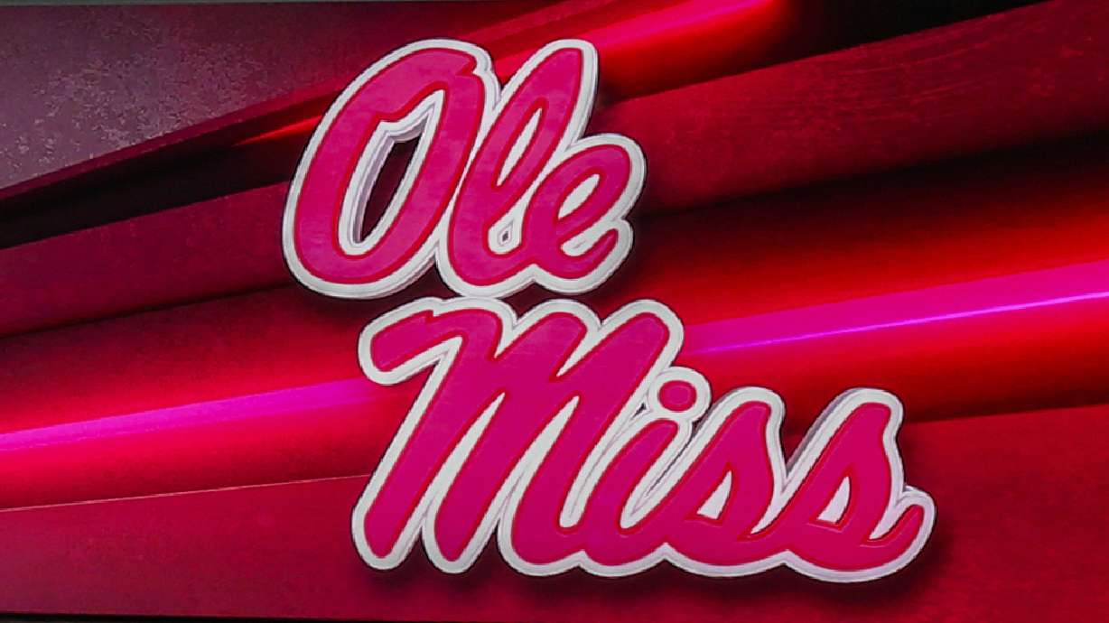 A video screen displays the Ole Miss team logo before a Gator Bowl NCAA college football game between Mississippi and Duke in Jacksonville, Fla., Jan. 2, 2025.
