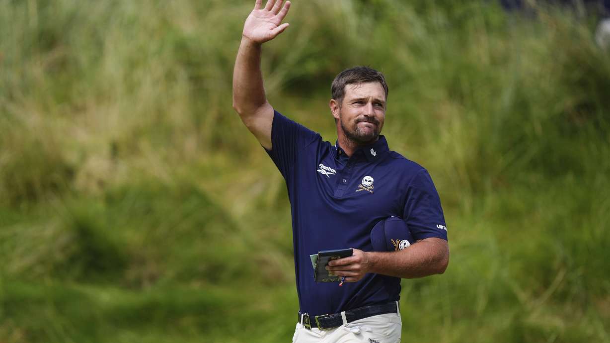 USA's Bryson DeChambeau on the 18th green during the final round of the British Open golf championship at the Royal Portrush Golf Club, Northern Ireland, Sunday, July 20, 2025.