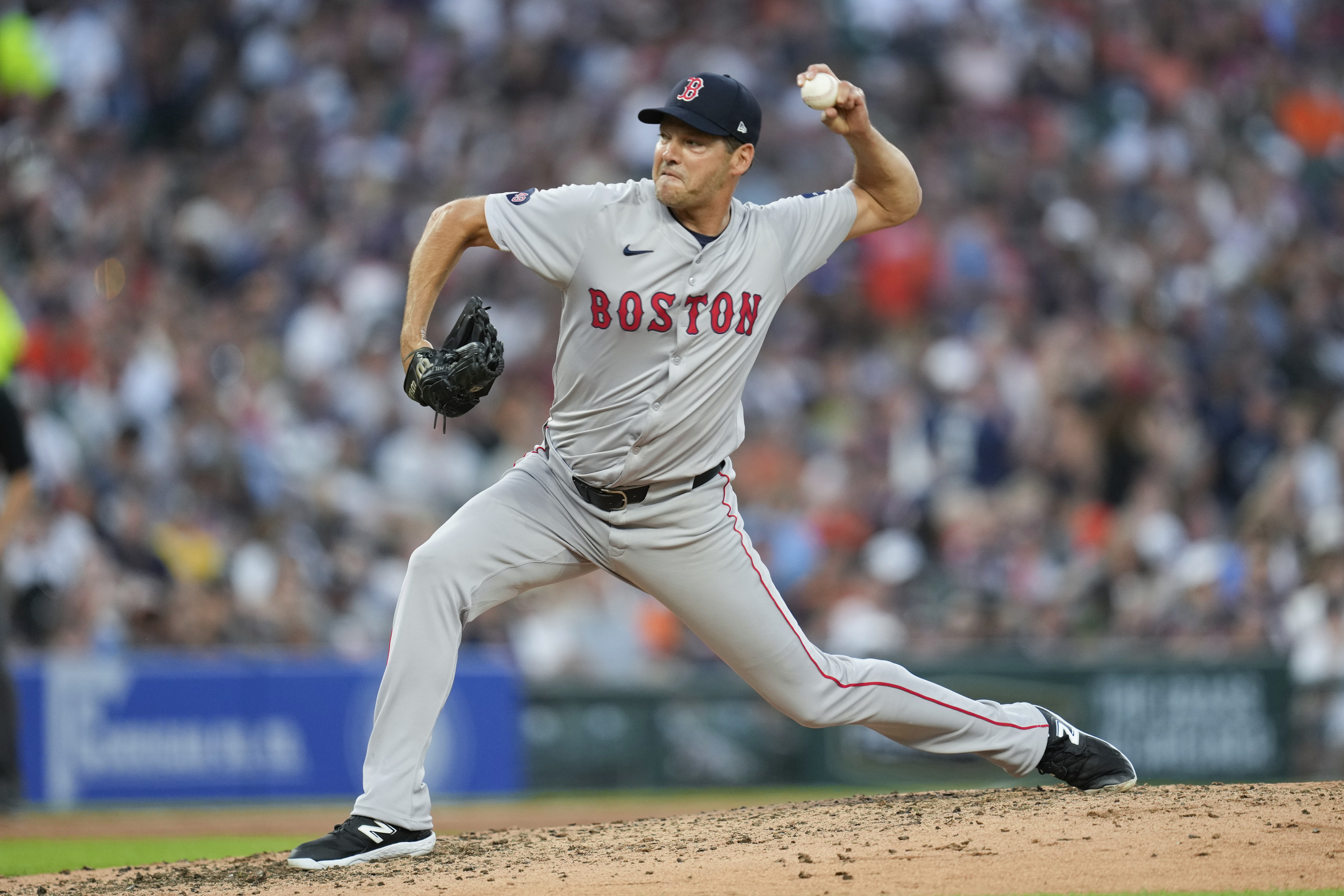 FILE - Boston Red Sox pitcher Rich Hill throws against the Detroit Tigers in the seventh inning of a baseball game, Aug. 31, 2024, in Detroit. 