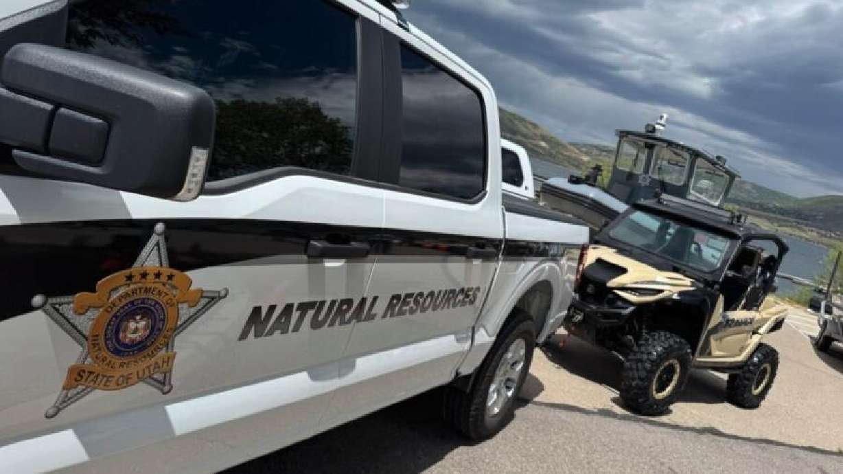A Utah Department of Natural Resources law enforcement vehicle is parked on Monday. Officials urge caution and preparedness as Pioneer Day weekend approaches.