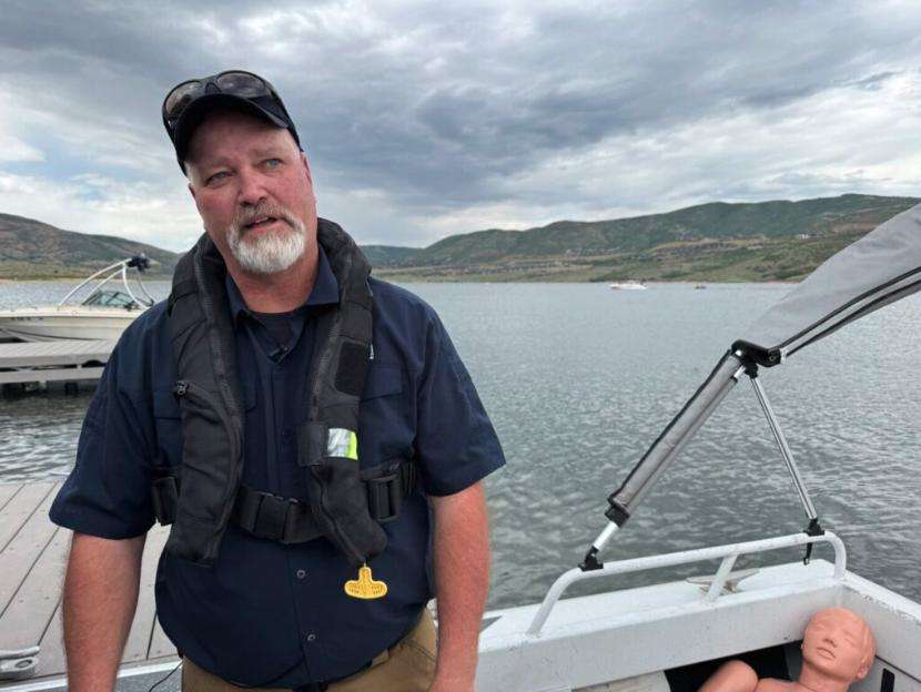 Ty Hunter, who runs a Remotely Operated Vehicle team, showed a KSL-TV crew how the team works during a demonstration at Jordanelle Reservoir on Monday.