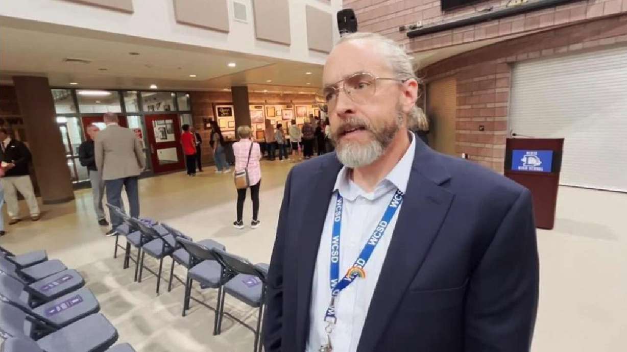 Washington County School District At-Risk coordinator Brian Gunnell speaks at the opening of the Dixie High School Teen Center, St. George, April 2.