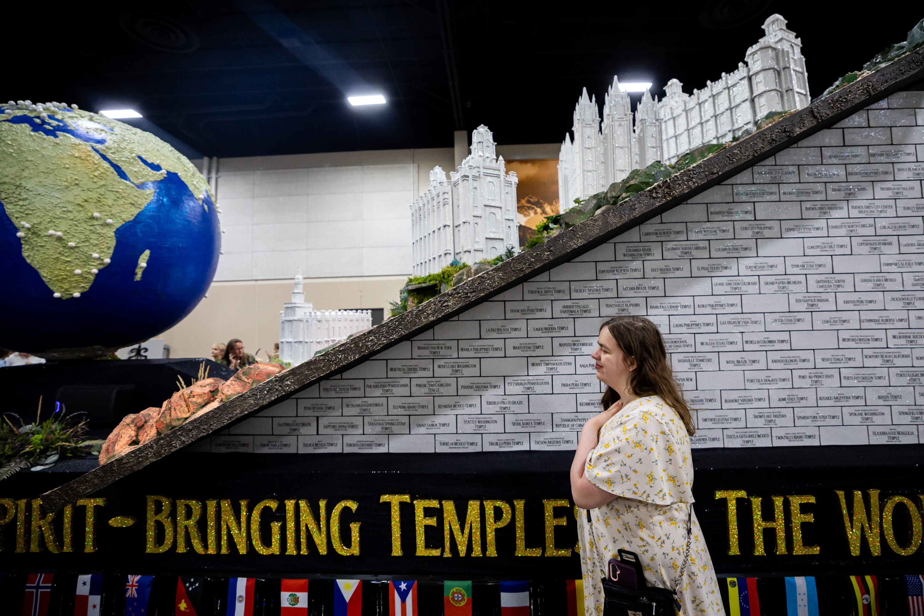Alison Eldredge views the South Jordan Highland Park Stake float during the Days of ’47 2025 Float Preview Party at the Mountain America Exposition Center in Sandy on Tuesday.