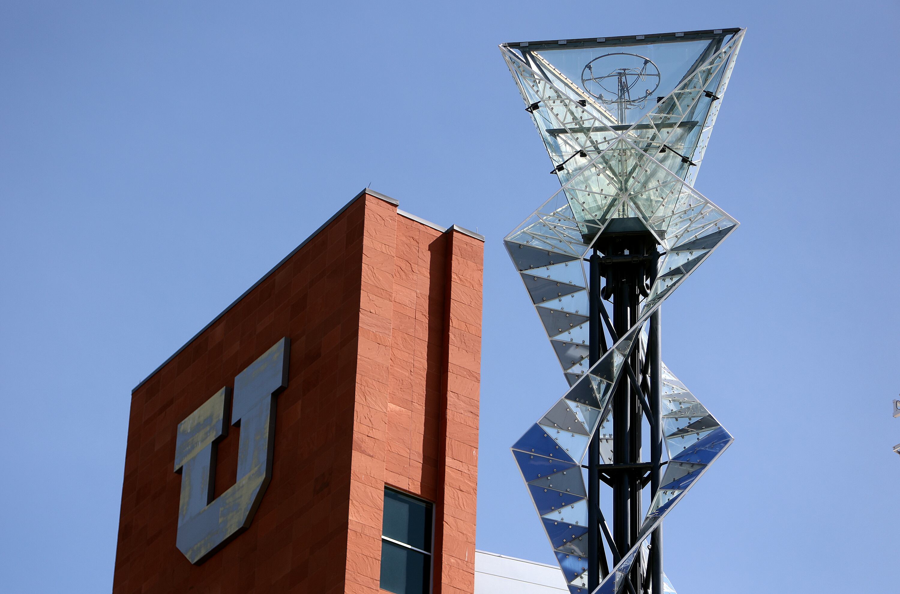 The Olympic and Paralympic Cauldron Plaza at the University of Utah's Rice-Eccles Stadium in Salt Lake City on May 28. Organizers want Utahns to know they are working hard towards the 2034 Winter Olympics.